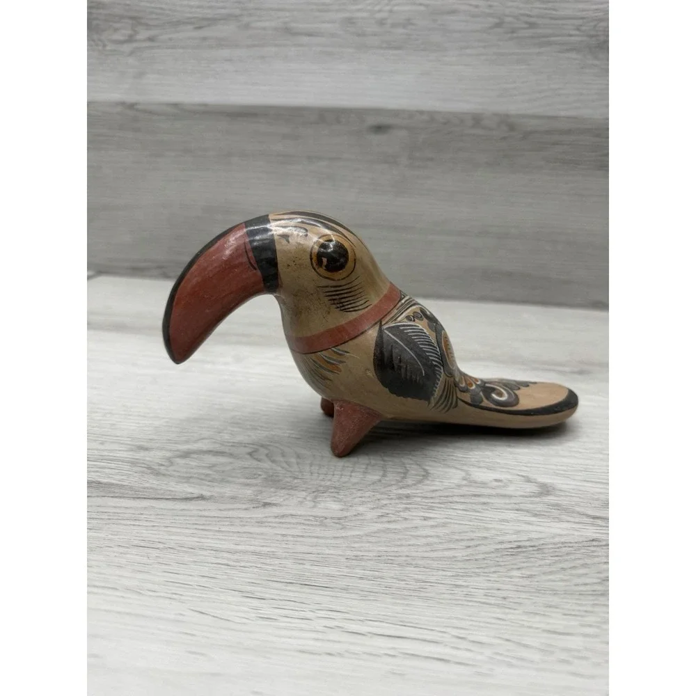Tonala Mexican Pottery Toucan Figurine Hand Painted Folk Art - Picture 1 of 7